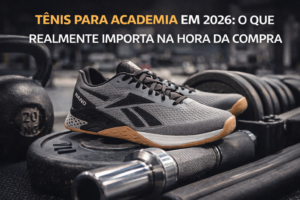 Tênis para academia em 2026 sobre piso de academia, voltado para musculação e treinos funcionais