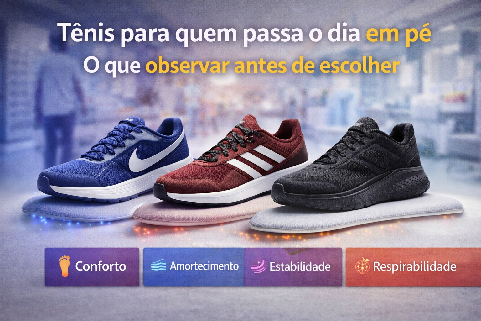 tênis confortáveis para quem passa o dia inteiro em pé