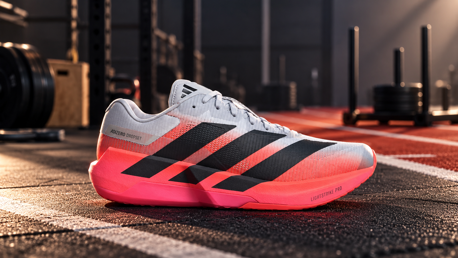 Tênis adidas Adizero Dropset Pro desenvolvido para treinos híbridos de corrida e força.