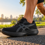Tênis ASICS GEL-Excite 11 durante uma corrida ao ar livre.