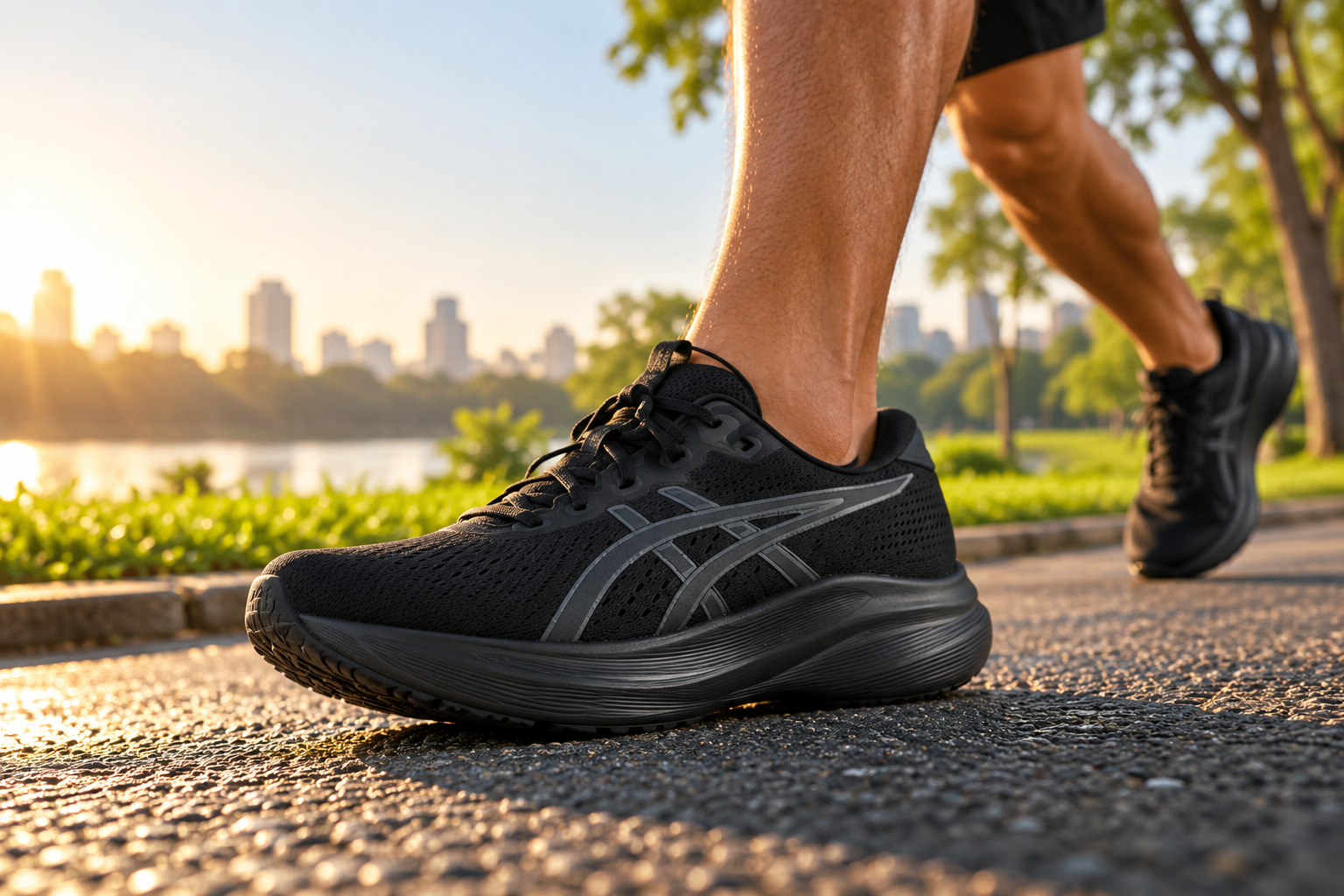 Tênis ASICS GEL-Excite 11 durante uma corrida ao ar livre.